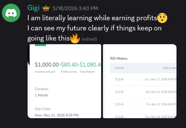 Community member Gigi sharing profits earned while learning the Mastery Program