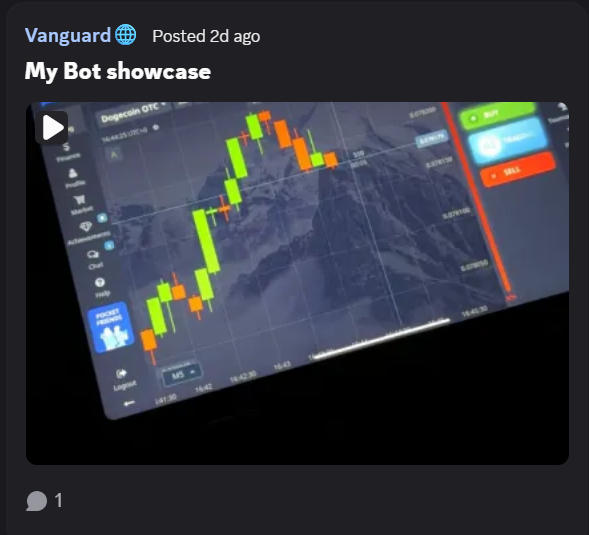Community member Vanguard showcasing their trading bot